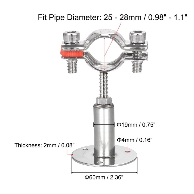 sourcing map Wall Mount Ceiling Mount Pipe Support, 304 Stainless