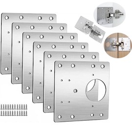 6 PCS Hinge Repair Plate,Stainless Steel Fix The Hinge Side Plate Repair Piece with Mounting Screws for Wood,Kitchen,Cabinet Door,Furniture, Shelves