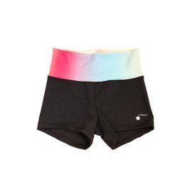 Destira High Waisted Shorts, Womens Gymnastics Shorts - Classic Roll Top Biker Shorts, Rainbow Ombre, Adult Small