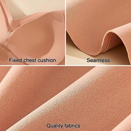 Leejiuuu Plus Size Wireless Bras for Women Seamless Bralette Push Up Full Coverage Everyday Bra Shapermint V Neck (Brown, Large)