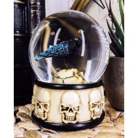 Small Gothic Day Of The Dead Edgar Allan Poe Raven On Skull Glitter Water Globe