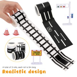 OOTSR 20pcs Street Road Signs Playset, 3 Tape Black Rolls Road Car Tape Sticker Stick to Floors and Walls, Paste Removable Entertainment Tape Kids Birthday Party Décor