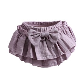 Newborn Baby Girl Cotton Skirts with Built-in Shorts Toddlers Ruffle Diaper Covers Infant Skorts with Bows Headband Set Purple