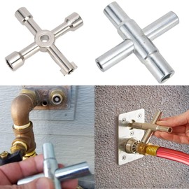 CYTGOUPER 2Pcs 4 Way Sillcock Key, Stainless Steel Portable Sillcock Key, Multi-functional 4 Way Water Key for Power Water Gas Trains Bolts Elevators