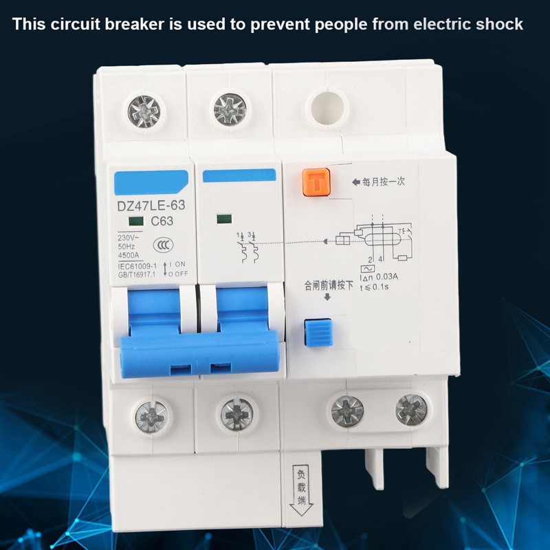 DZ47LE-63 Current Circuit Breaker 2P+N C63 RCCB 230V 63A 30mA