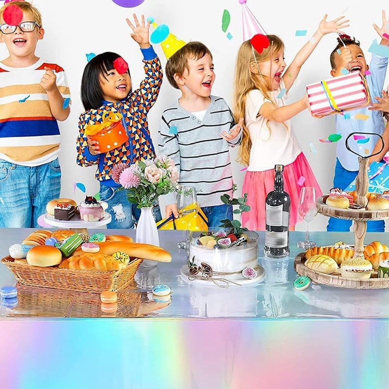 AIMALL 10 PCS Iridescent Party Tablecloth, 108x54 Inch Disposable Plastic