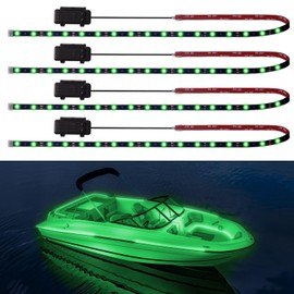Marine Led Boat Lights Strip Waterproof Battery Powered, 4 Pcs 24’’ 9V IP68 Submersible Boat Interior Deck Courtesy Lights for Kayak Paddleboard Pontoon Skeeter Fishing Bass Golf Cart (Green)