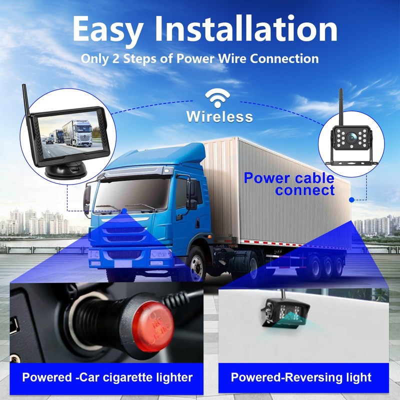 Wireless Reversing Camera System with 5 inch Split Screen, IP69K