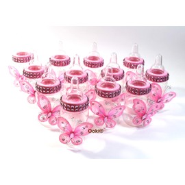 12 Pink Baby Bottle Butterfly Design Baby Shower Favor Sweets Birthday Games Boy Girl Surprise Clear Fillable Bottles Prizes Keepsakes
