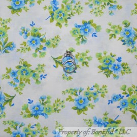 Signature BonEful Fabric FQ Cotton Quilt White Blue Green Spring Easter FLOWER Shabby Chic