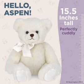 Bearington Aspen, 15.5 Inch White Teddy Bear Stuffed Animal, Vintage Teddy Bear, Makes a Great Gift for Birthday, Anniversary, Holiday, or Graduation