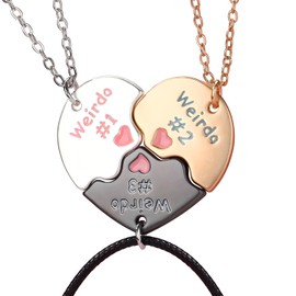 LIU JUN Bff Necklace For 3, Weirdo 1 2 3 Heart Matching Necklace For Best Friends, Sister Friendship Forever Jewelry Gifts
