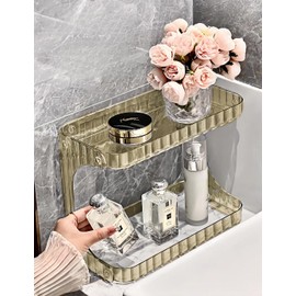BRAWCLOUDS Bathroom Organizers and Storage Bathroom Sink Countertop Shelf Multi-Purpose Makeup Organizer Countertop for Vanity Perfume Tray for Corner Storage Eclectic Home Decor (Gold)