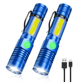 Vnina Rechargeable Tactical Flashlight, USB Magnetic Flashlights with COB Flash Light - 4 Models, Zoomable, Waterproof, LED Tactical Flashlight High Lumen Bright for Indoor Outdoor Camping 2 Pack Blue