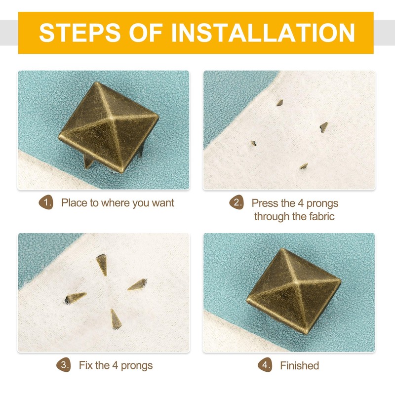 sourcing map 80Pcs Square Pyramid Rivets, 15mm Four-Jaw Studs Spikes,