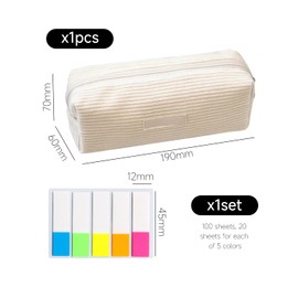 USHXVG 1 Cord Pencil Case, 100 Index Stickers, Simple Solid Color Pencil Case, Large Stationery Bag, Cosmetic Bag, Zipper Pencil Case, Multi-Purpose Storage Bag