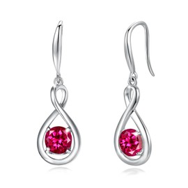 FANCIME Ruby Dangle Drop Earrings 925 Sterling Silver Dainty Infinity Red Gemstone July Birthstone Earring Fine Jewellery Birthday Gifts for Girls Women