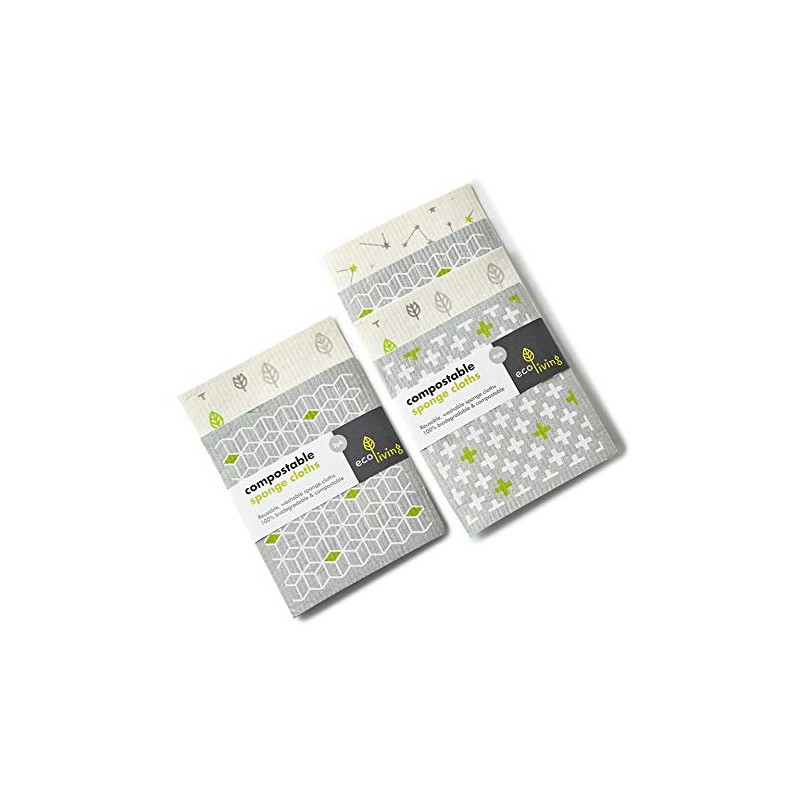 Eco Living Eco Compostable Sponge Cleaning Cloths, biodegradable, 100% plastic