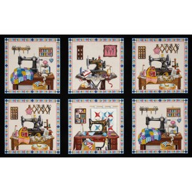 Stitch In Time Sewing Patchwork Panel Black, Fabric by the Yard