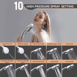 Filtered Shower Head, 15 Stage Handheld Shower Head Filter for Hard Water, 10 Modes High Pressure Shower Head with 60" Hose and Bracket, Remove Chlorine and Harmful Substance