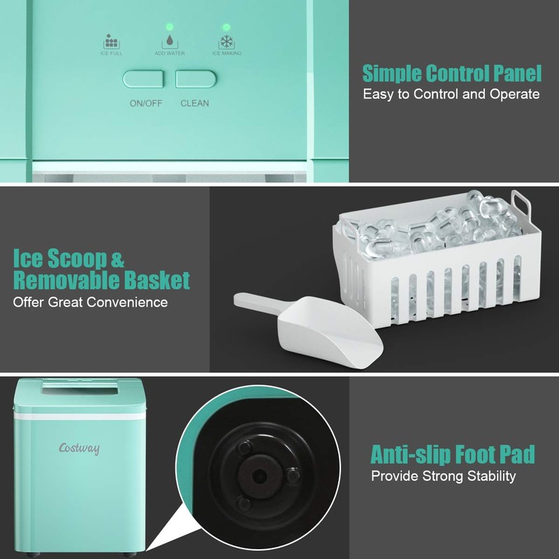 COSTWAY Countertop Ice Maker, 26Lbs/24H Portable Ice Machine with Self-Cleaning