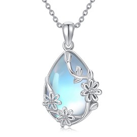 JUSTKIDSTOY Moonstone Necklace for Women 925 Sterling Silver Daisy Teardrop Pendant Necklace Dainty Filigree Flower Jewelry Gifts for Girlfriend Wife