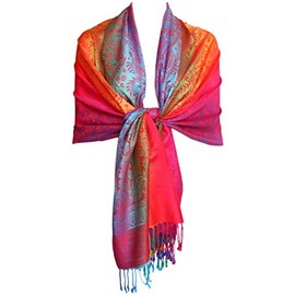 KMystic Colorful Rave Pashmina Scarf Shawl Wrap (Paisley Red)