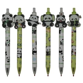 Lopenle Ballpoint Pens, 12 Ballpoint Pens, Retractable, Neutral Pens, 0.02 inches (0.5 mm), Black Ink, Panda Decorative Ballpoint Pen, Toy, Quick Drying, Miscellaneous Goods, For Kids, School Entrance
