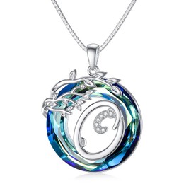 TOUPOP Valentines Day Gifts for Women s925 Sterling Silver Tree of Life Initial A to Z Letter Pendant Necklace with Blue Circle Crystal Jewelry for Women Her Mom Birthday Christmas Gifts