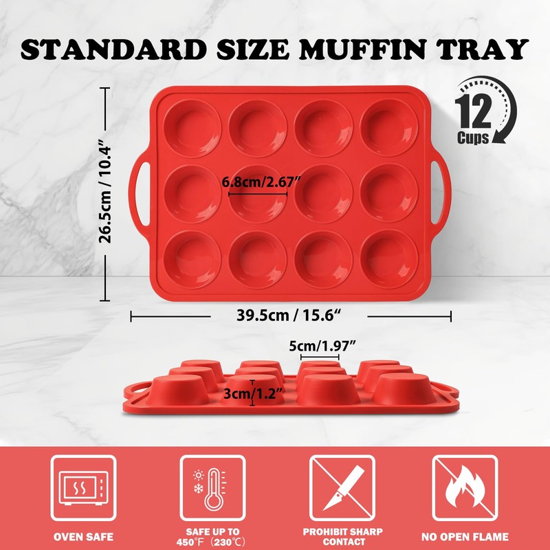 Foepoge 2 Pack Silicone Muffin Pan with Metal Frame, Non-stick