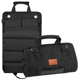 JSTHHTT Motorcycle Tool Roll Bag, Tool Bags Heavy Duty Tool Organizer with 2 Detachable Tool Pouch & 4 Zip Pockets, Canvas Tool Bag, Wrench Organizer Roll Up Tool Bag for Mechanic, Electricians