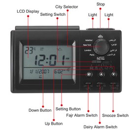 LiebeWH Islamic Azan Alarm Clock, Azan Clock Prayer Clock Muslim Azan Table Prayer Clock HA-3006, Black Color Digital Muslim Prayer Alarm Athan Islam for
