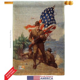 Navy Marines Charge Burlap Garden House Flags Kit Armed Forces USN Seabee United State American Military Veteran Retire Small Decorative Gift Yard Banner Double-Sided Made In USA 28 X 40