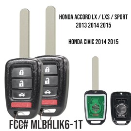 2Extreme 2 Key Honda Accord LSX ,LX Sport 2013-2015  MLBHLIK6-1T  Key Fob +AAA