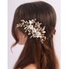 Rumtock White Flower with Rhinestones Gold Leaf Hair Comb Handmade
