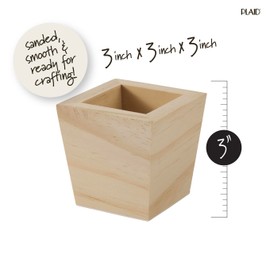 Plaid Wood Unfinished Square Planter, 3" x 3" x 3" Wooden Surface Perfect for DIY Arts and Crafts Projects, 63517