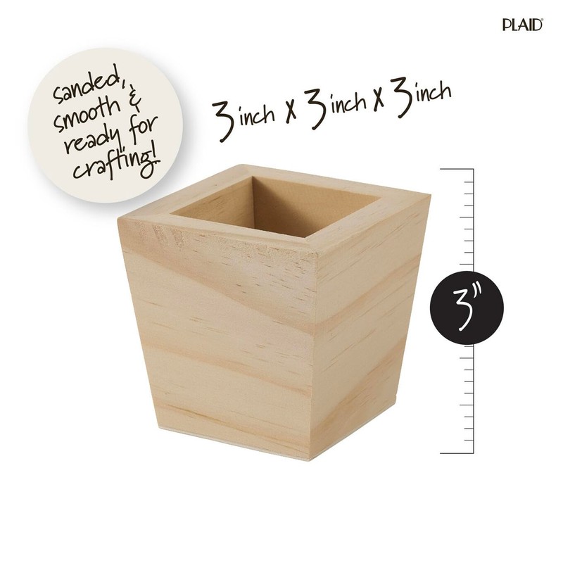 Plaid Wood Unfinished Square Planter, 3" x 3" x 3"