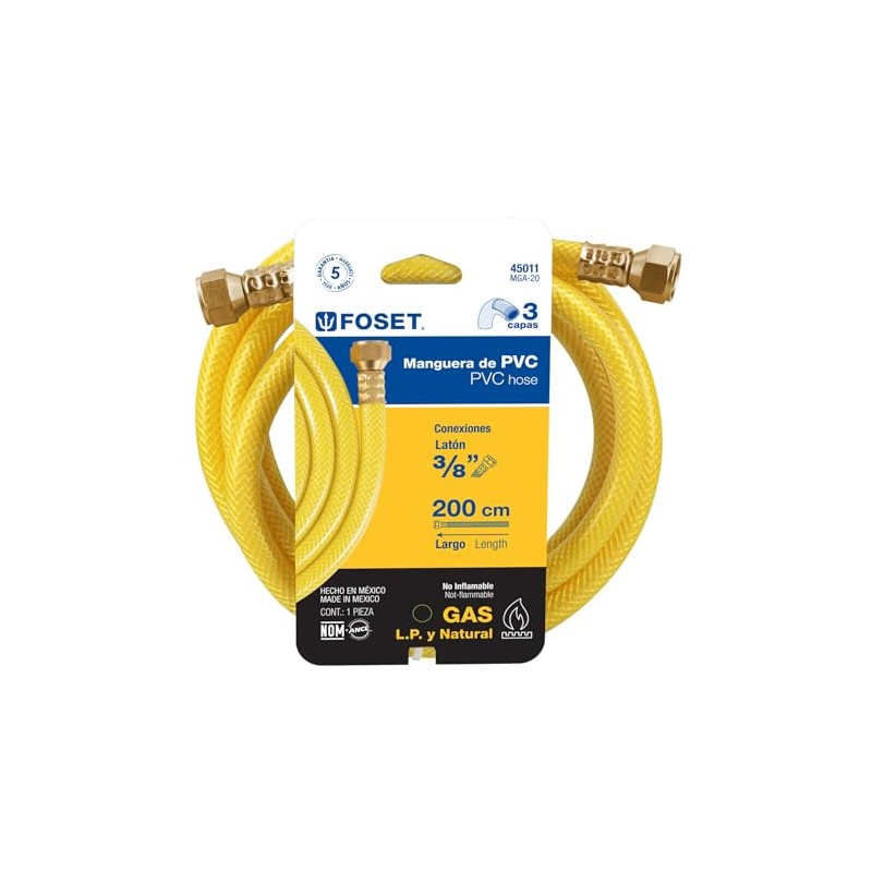 Foset MGA-20, Manguera flexible, PVC, 3/8", con conexión, 2 m