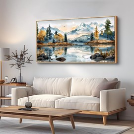 ERQINHUA Large Canvas Wood Framed Abstract Wall Art Living Room Wall Decor for Bedroom Office Decoration Watercolour Paint Tree Lakeside Landscapes Picture Artwork Home Decor Ready to Hang 30x60 In