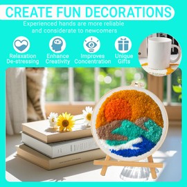 Qbunopn Punch Needle Coaster kit-7 Landscapes Patterns Punch Needle Embroidery Craft Kit,Embroidery kit,DIY Felting Coaster for Adults Beginners with Patterns, Tools, Yarns, Hoop, Instruction