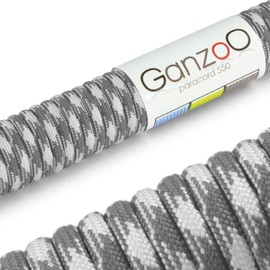 Ganzoo Paracord 550 Rope, Nylon Polyester, 4 mm, Type 3, 30 Metres, 7 Core Strands, Outdoor Cord, All-Purpose Rope, Dog Collar, Dog Lead, Bracelet, Knotting Bracelet, Camping, Survival - Grey White
