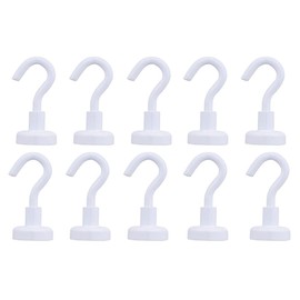 Magnetic Hooks, Magnetic Hooks, Super Strong, Neodymium Magnets, Diameter 0.6 inch (16 mm), Corrosion Resistant, For Refrigerators, Entryways, Kitchens, Office, Bathrooms, Bathrooms, Wall Hangings, Keys, White (Set of 10)
