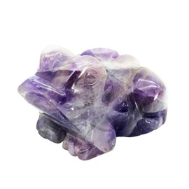 Ladeukoi Carving Amethyst Stone Frog Statue, Healing Crystal Animal Pocket Figurine Decoration 1.5"