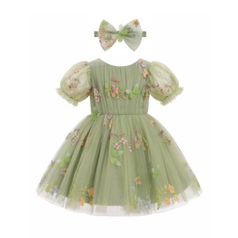 ODASDO Toddler Girls Party Dress Butterfly Kids Baby 1st 2nd 3rd 4th 5th 6th Birthday Outfit Rainbow Tulle Tutu Princess Short Sleeve Bowknot Dresses for Wedding Pageant Formal Easter Green 9-12M