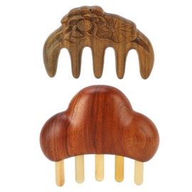 2Pcs Meridians Comb 5 Tooth Portable Sandalwood Rosewood for Head Scalp Scraping Massage