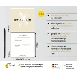 Frank Paperman® 60 x vouchers for customers, hairdresser voucher, vouchers to fill in yourself, voucher form in square shape, gift cards