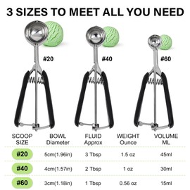 Vakoo Ice Cream Scoop, Cookie Scoops for Baking Set of 3, Large/Medium/Small 3 Sizes, 304 Stainless Steel Scooper with Ergonomic Non-Slip Grip for Easy Scooping of Ice Cream & Cookie Dough