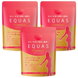 EQUAS Premium エクオール 生成 大豆イソフラボン 30㎎ ラクトビオン酸 40㎎ 鉄5㎎ 乳酸菌 アスタキサンチン 高麗人参 GABA コラーゲン １4種類の女性サポート成分配合 国内製 30日分 3袋