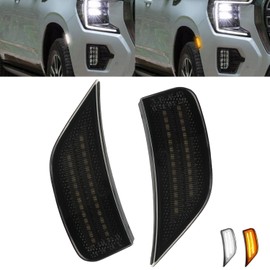 ROCCS LED Amber & White Side Marker Lights Compatible with 2021 2022 2023 2024 GMC Yukon/Yukon XL/Yukon Denali/Chevy Tahoe/Suburban/Escalade/Escalade ESV Front Bumper Turn Singal Light,Smoled Lens