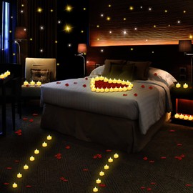 Acejoz Rose Petals and Candles Set, 6000 Pieces Fake Rose Petals and 72 Pieces Heart Candle Lights for Bedroom Romantic Decorations for Special Night, Wedding, Anniversary, Valentines Day